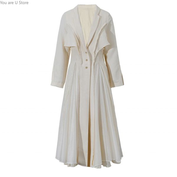 

women's trench coats s jacquard linen cotton dress elegant loose pleated long maxi casual dresse 230421, Tan;black