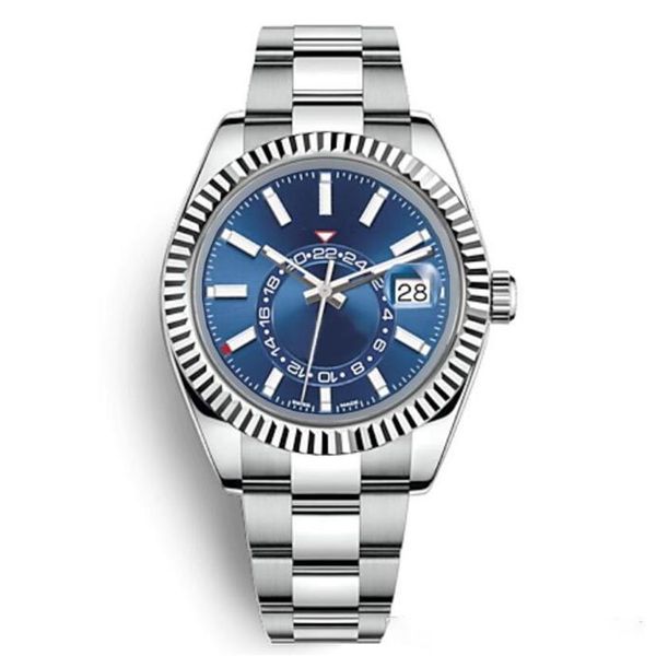 

mens automatic mechanical 42mm blue watch black stainless steel sky-dweller full function small dial date calendar working wristwa304g, Slivery;brown