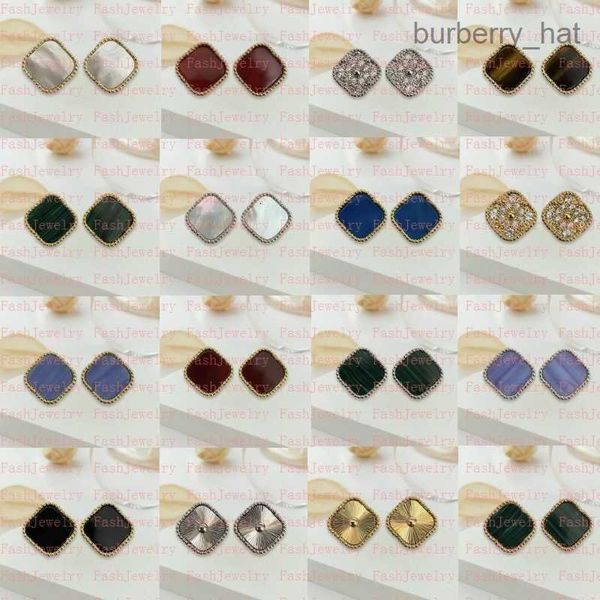 

designers vintage charm stud earrings back mother-of-pearl silver 18k gold plated agate for women girls valentine's mother's day w, Golden;silver