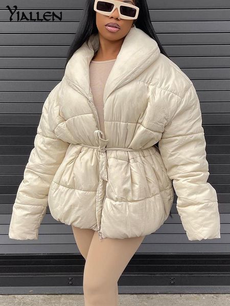 

leather yiallen winter solid casual parkas women 2022 new long sleeve warm coat turtleneck pockets female padded jacket streetwear hot, Black