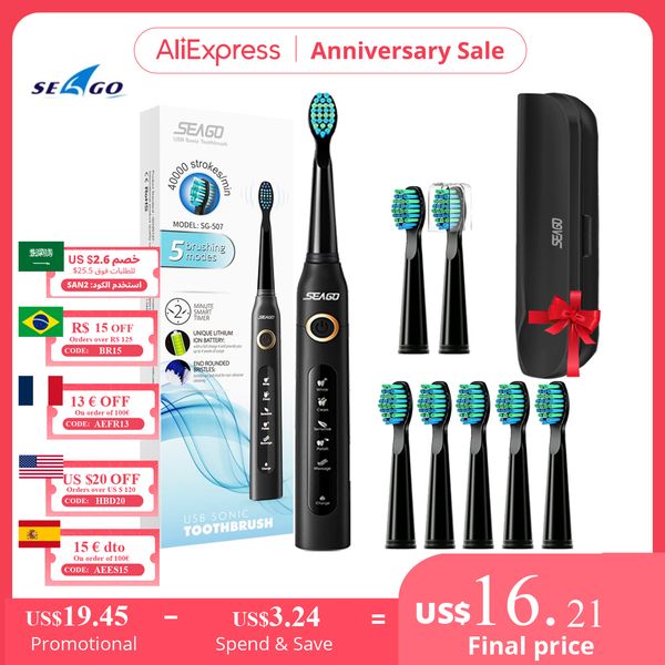 

toothbrush seago sonic electric sg 507 for timer brush 5 modes micro usb rechargeable tooth replacement heads set 230421
