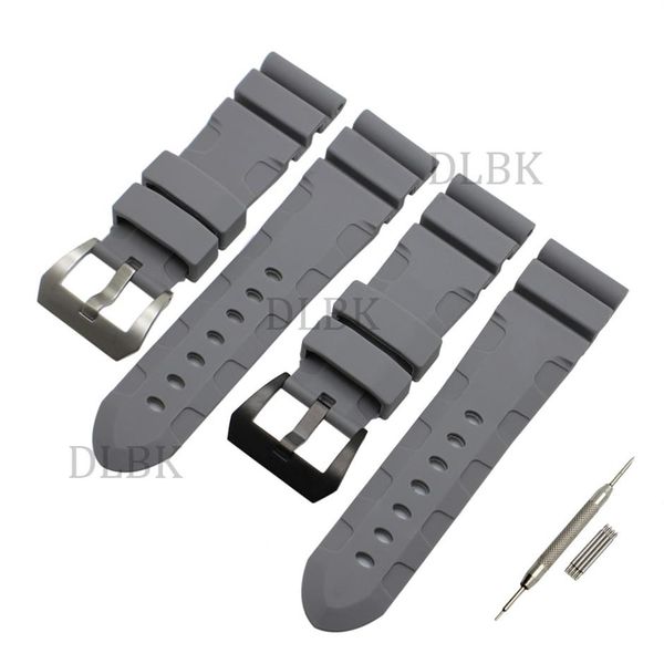 

24mm 26mm buckle 22mm men watch band gray diving silicone rubber sport bracelet strap stainless steel buckle for panerai luminor286f, Black;brown