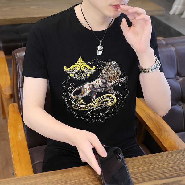 

family summer men's round neck short sleeve t-shirt casual, White;black