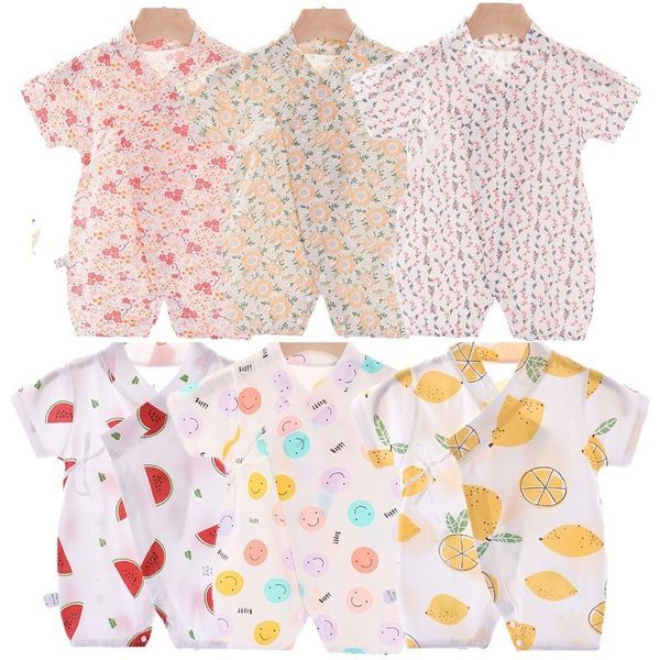 

rompers born baby boy clothes summer short sleeved cartoon jumpsuit infant girl cotton soft thin monk out 230421, Blue