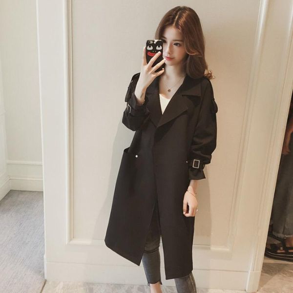 

fur spring and autumn windbreaker women's new korean style temperament versatile medium and long small coat women's thin loose coa, Black