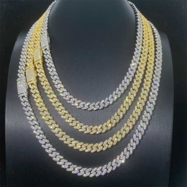 

wholesale 8mm 1row round corner s925 iced out moissanite diamond men cuban link chain vvs diamond, Silver