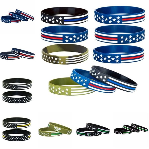 

40styles 600pc/lot men bracelets thin blue line american flag bracelets silicone wristband soft and flexible great for normal day c0162, Golden;silver