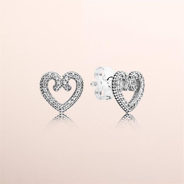 

heart swirl stud earrings authentic 925 sterling silver cz diamond women earring original box for pandora hearts fashion earrings2590, Golden