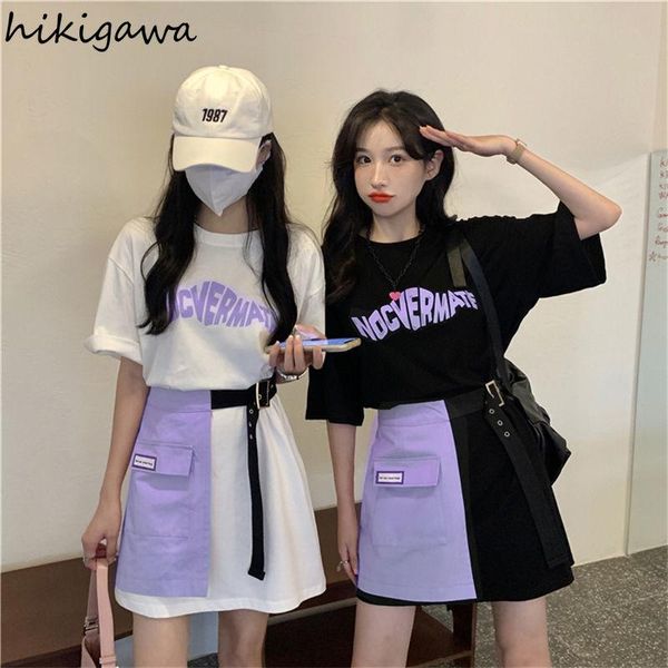 

t-shirt cotton woman tshirts y2k clothes for teens fashion oversized mujer letter print casual tshirts korean two piece set women, White