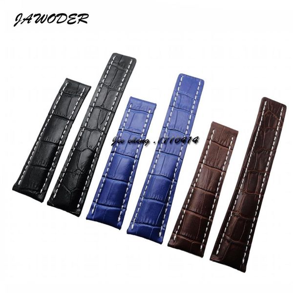 

jawoder watchband 22mm 24mm watch bands black brown blue crocodile lines genuine leather strap for breitling tools 724p 739p 756p268w
