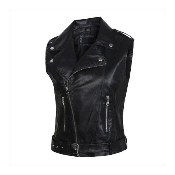 

vests black short women's vest lapel zipper belt waist leather motorcycle style unisex, Black;white