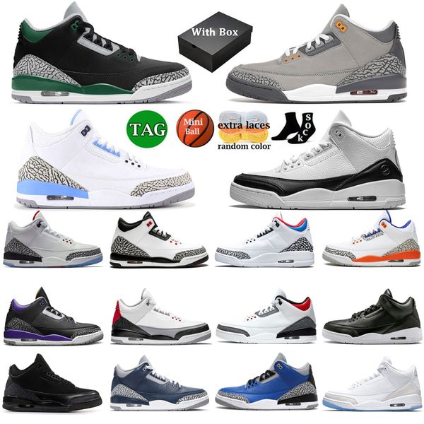 

with box basketball shoes 3s white cement cardinal red dark iris racer blue pine green cool grey unc fire red trainers sneakers