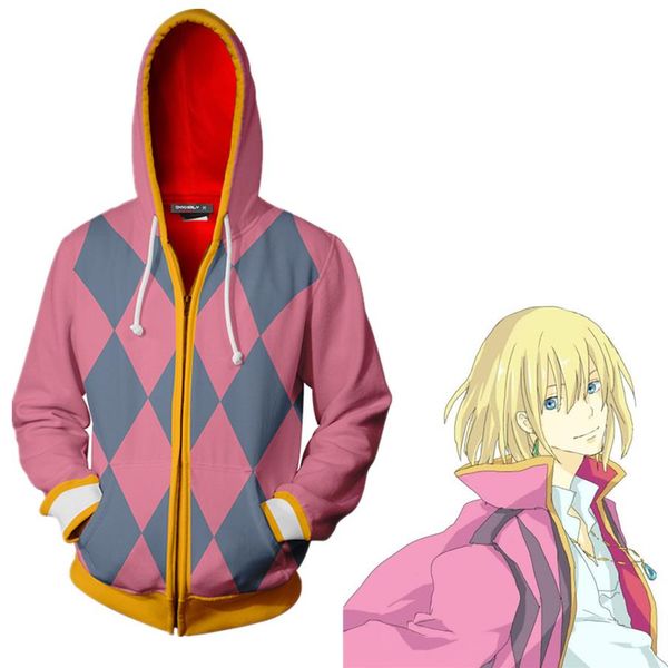 

halloween 3d japan anime howl's moving castle howl cosplay costume casual long sleeve hoodie jacket asian size 331g, Black;red