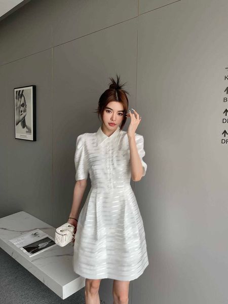 

23ss womens designer clothing summer solid color full letter jacquard puffy sleeve lapel womens clothing, Black;gray