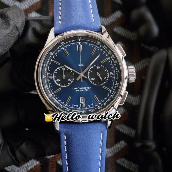 

new premier b01 steel case ab0118a61c1p1 vk quartz chronograph mens watch satch blue dial blue leather strap watches hello wat243p, Slivery;brown