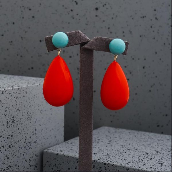 

new design dangle chandelier retro contrasting red resin droplets 925 silver needle simple earrings ear studs women earring stud e04