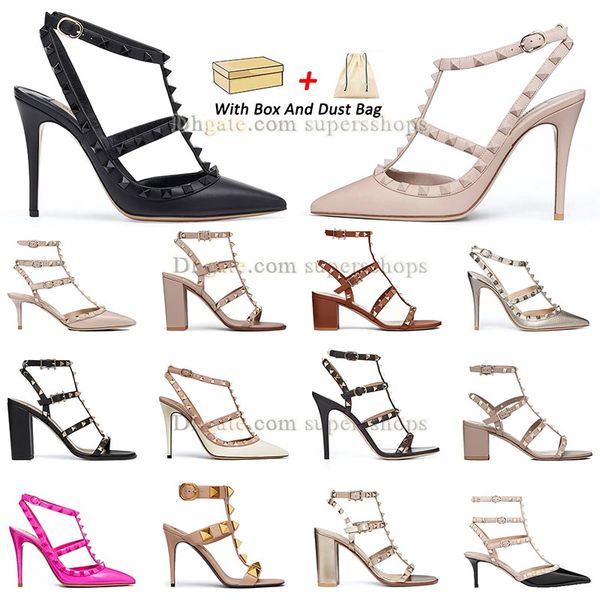 

high heels womens designer dress shoes famous heel sandals rockstud kitten platform sandles white silver leather rivet bottega peep-toes dhg, Black