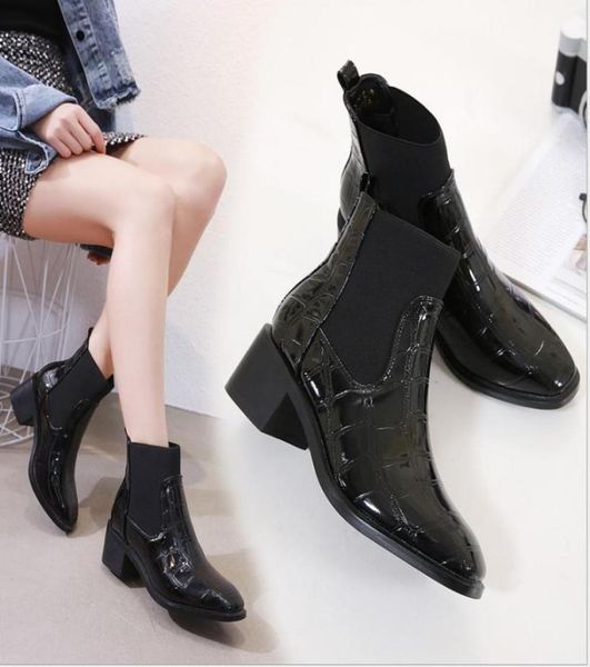

autumn and winter new boots crocodile leather women039s boots boots thick with martin boots9489379, Black