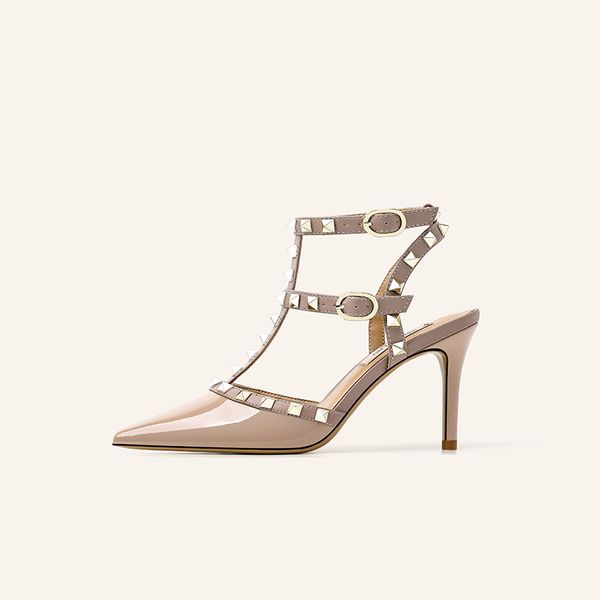 

new women's shoes luxury brand designer high heels summer sandals for women rivet shoes genuine leather casual outdoor 6cm 8cm 10cm par, Black