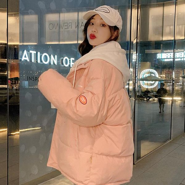 

leather casual cotton padded coat women korean fashion solid thicken warm jacket women 2022 winter elegant blue pink jackets female, Black