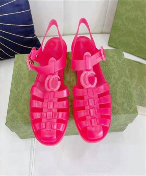 

designers women classic sandal rubber slippers jelly sandals beach flat casual shoe alphabet pink green candy colors outdoor roman6966008, Black