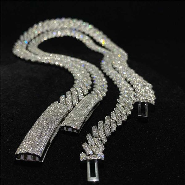 

925 sterling silver cuban necklace vvs moissanite diamond 10mm 12mm 14mm link chain iced out cuban link chain hip hop jewelry