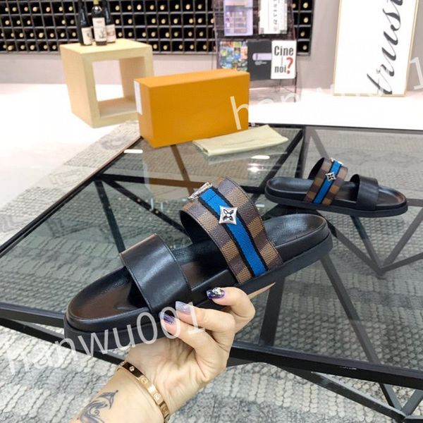 

leather slide slippers designer flat men summer sandals fashion luxury leisure resort beach, Black