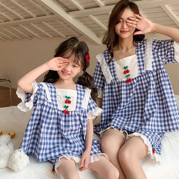 

family matching outfits mother and daughter home clothes family matching pajamas summer women's pajamas set for sleeping mom baby girl, Blue