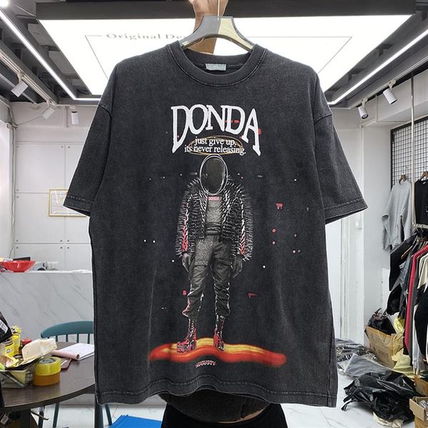 

2023ss men's plus tees t shirts women washed vintage streetwear hip-hop tee 39v, Black;brown