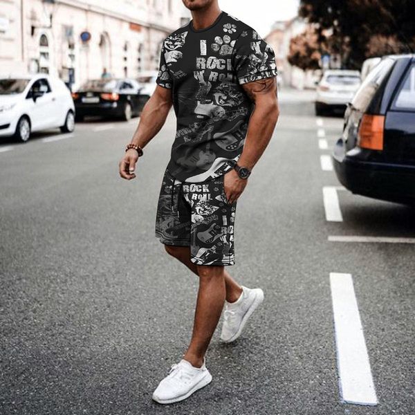 

men's tracksuits summer 2 piece outfits sets tracksuit oversized clothes streetswear retro cute animal 3d printing men tshirt shorts 23, Gray
