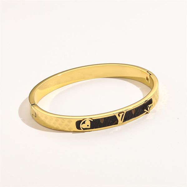 

designer branded bracelets women bangle luxury designer bracelet faux leather 18k gold plated stainless steel bracelet womens wedd245a, Black