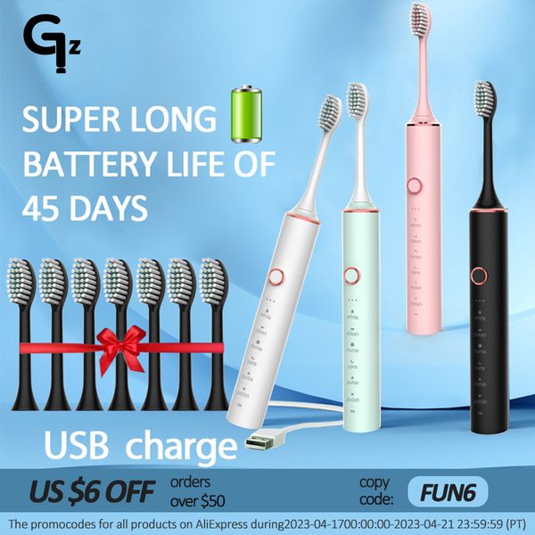 

toothbrush 2023 n100 sonic electric timer brush 6 mode usb charger rechargeable tooth brushes replacement heads set 230421