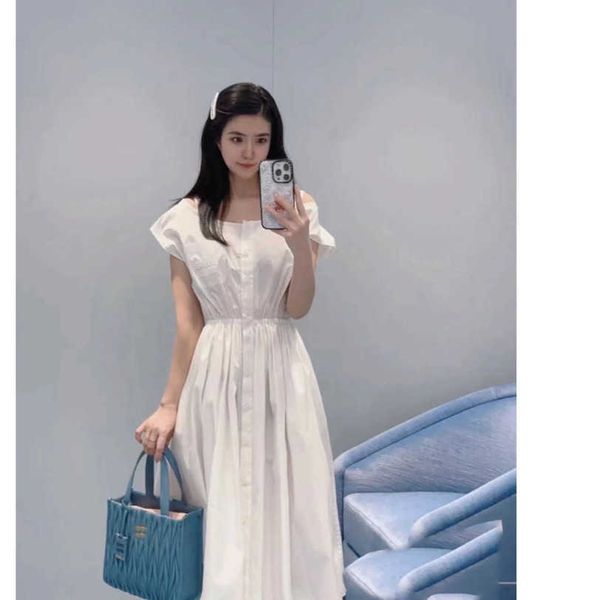 

23ss women dress womens designer clothing summer dresses suspender off-shoulder white dress elastic waistline large a hemline skirt womens c, Black;gray