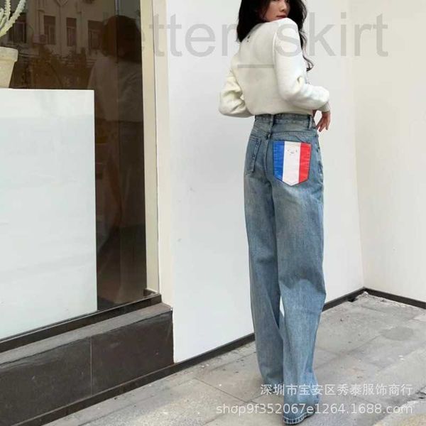 

women's jeans designer arly spring 2023 new back pocket print waist slim straight leg women yg00, Blue