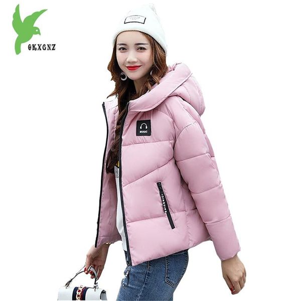 

leather european new women's winter down cotton short jackets fashion solid color thicker students casual outerwear okxgnz a912, Black