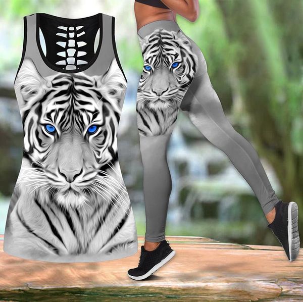 

tanks tiger 3d printed outfit for women tank leggings fitness sports yoga pants yoga suit, Black;white