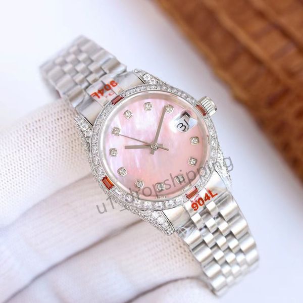 

31mm womens watches automatic mechanical full pink ladies watch faction wristwatch 36mm women montre, Slivery;golden