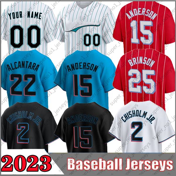 

2 jazz chisholm jr. baseball jersey sandy alcantara garrett cooper joey wendle jon berti miami jorge soler max meyer miguel rojas jean segur, Blue;black