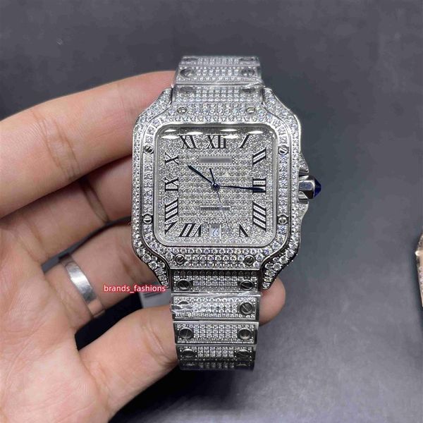 

men's ice diamonds silver stainless steel case full diamond shine good automatic watch315q, Slivery;brown