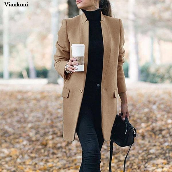 

women's trench coat long autumn winter lapel sleeve s office ladies solid slim overcoat outwear abrigo mujer 230421, Tan;black