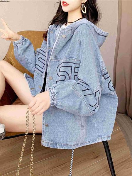 

women's jackets denim jacket 2023 spring autumn new coat female loose korean style outwear cardigan mid-length hooded overcoat ladies, Black;brown