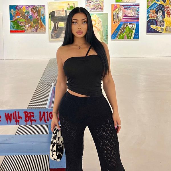 

t-shirt 3color european and american girl singleshoulder chest smocked highelastic thread cotton slimfit strap tube vest, White