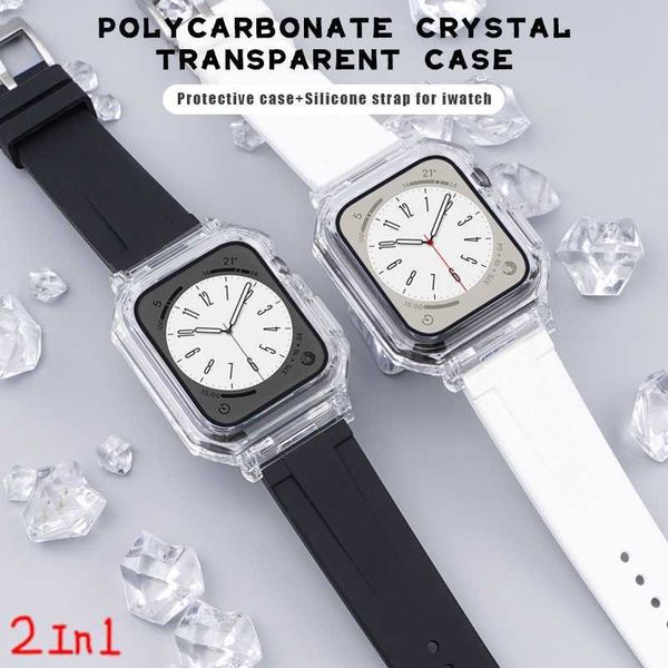 

change to ultra waterproof case for apple watch 8 7 45mm 41mm tempered glass for iwatch 6 5 4 44mm 40mm upgrade to ultra 49mm, Black;brown