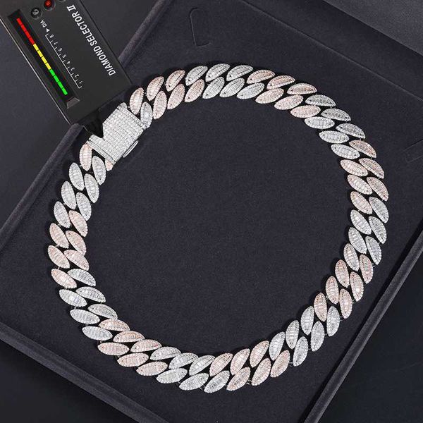 

pass diamond tester 2 tones 20mm buguette vvs moissanite cuban chain luxury 925 silver heavy hip hop jewelry cuban link for men