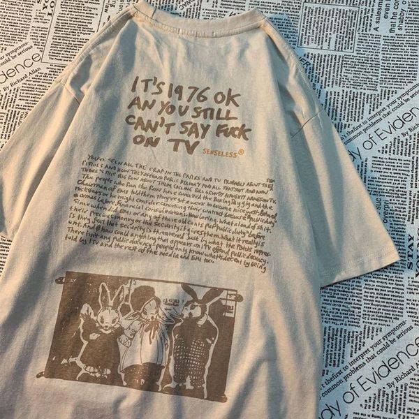 

t-shirt rabbit alphabet print explosive short sleeve tshirt women 2022 retro japanese trend loose tshirt couple casual allmatch top, White