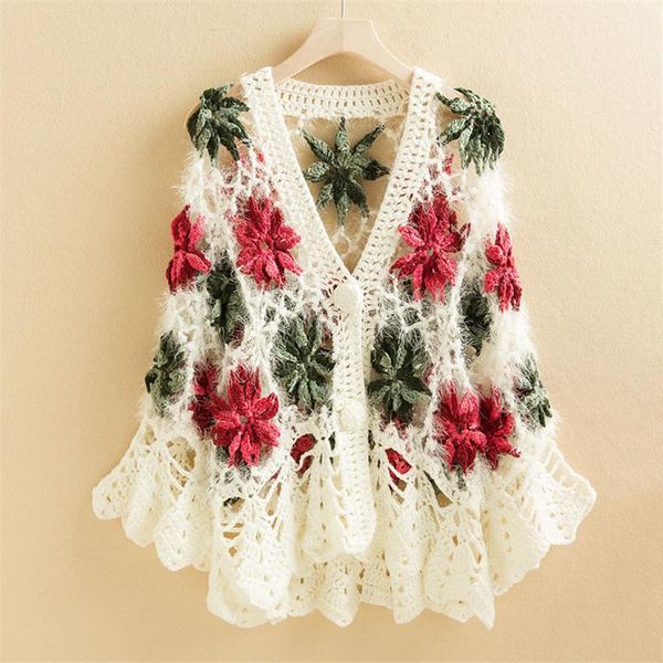 

sweaters vintage crochet cardigan women floral embroidery hollow out crochet outwear boho retro knitted sweater coat jumper, White;black