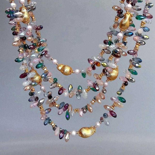 

pendant necklaces y.ying 4 strands multi color crystal brushed bead white pearl statement necklace jewelry for women girls w0421, Silver