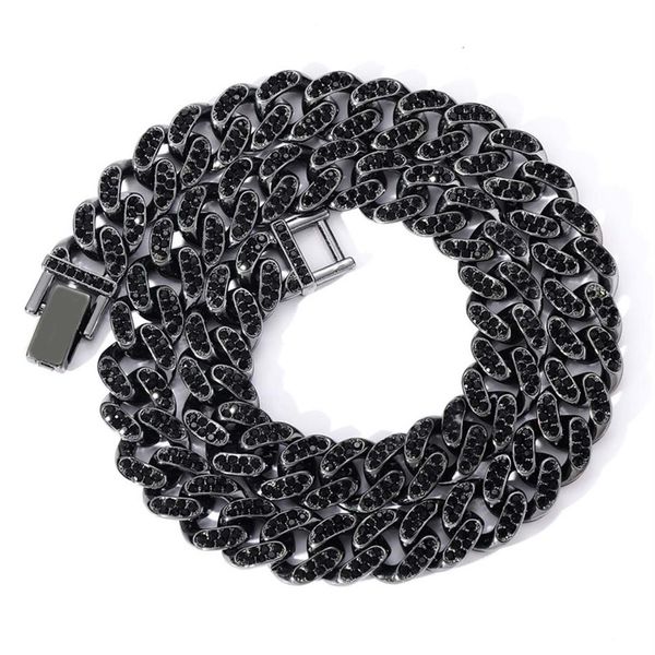 

13mm black diamond cuban chain men's alloy iced out full rhinstone hip hop bling chains214h, Silver