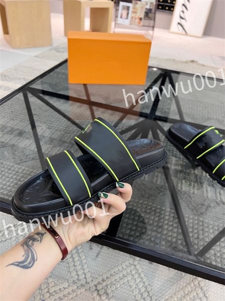

new leather slide slippers designer flat mens summer sandals fashion luxury leisure resort beach, Black