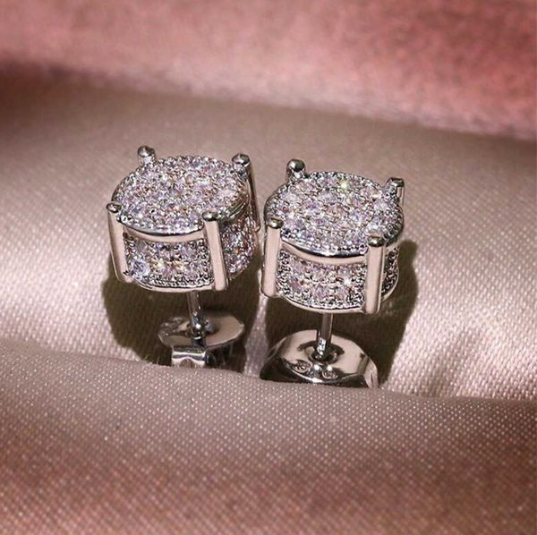 

stud choucong hip hop earring vintage jewelry 925 sterling silver yellow gold fill pave white sapphire cz diamond sparkling women men earrin, Golden;silver